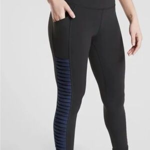 Athleta Black and Blue Striped Leggings